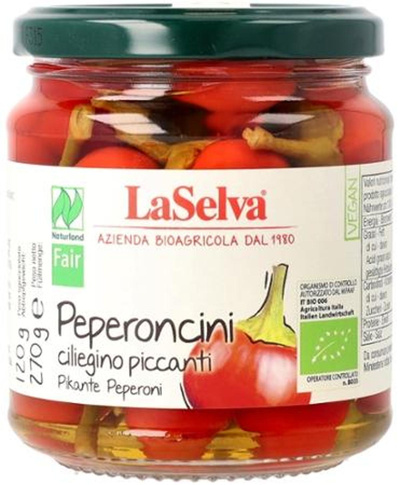 Produktfoto zu Pikante Peperoni rot in Weinessig 270g LaSelva