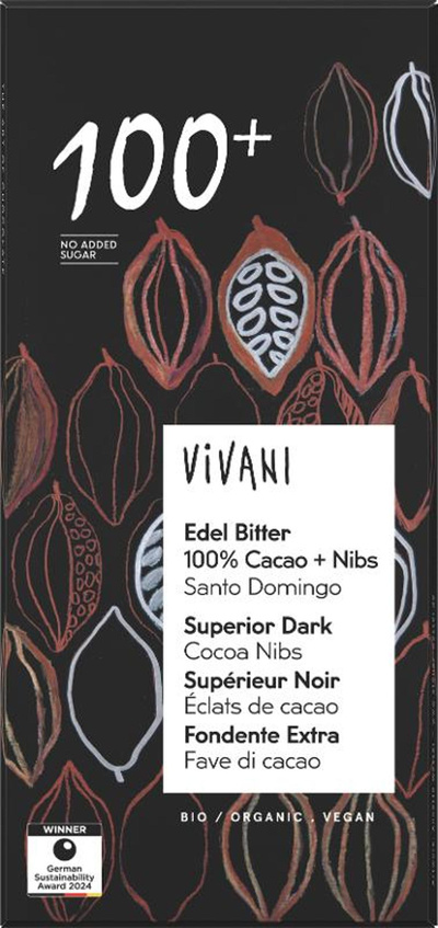 Produktfoto zu Edel Bitter 100% Cacao & Nibs 80g Vivani