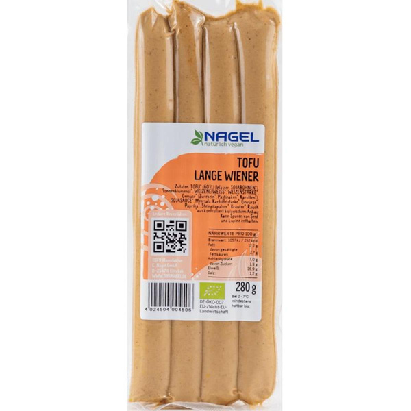 Produktfoto zu Lange Tofu Wiener (4 Stück) 280g  Nagel Tofu
